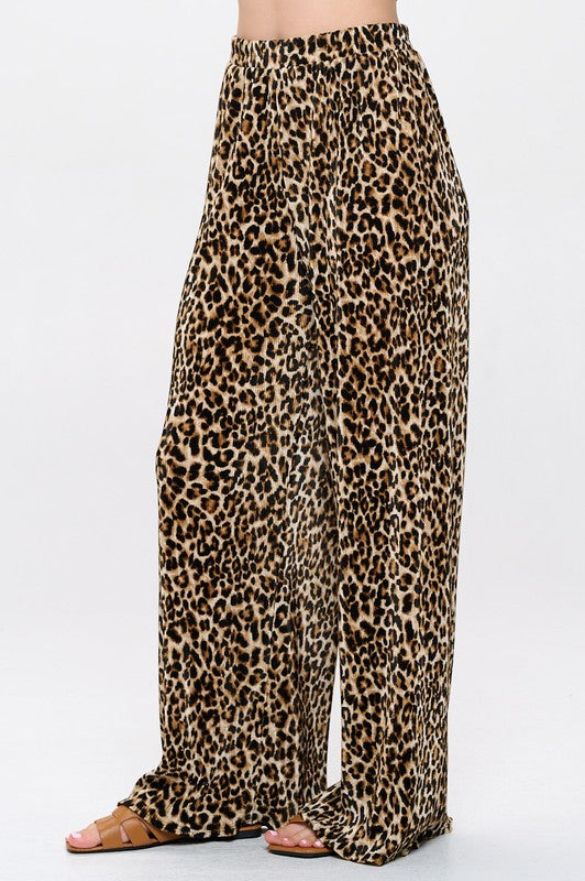 Leopard Plisse Lined Straight Pants