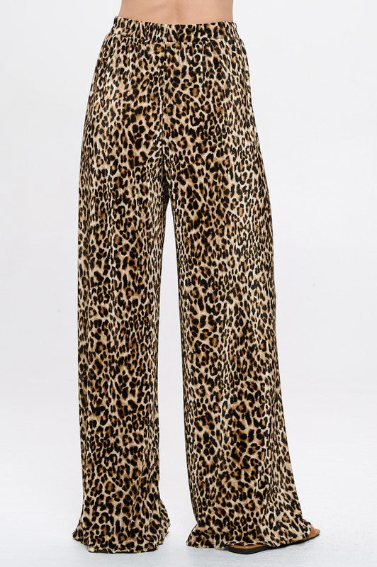 Leopard Plisse Lined Straight Pants