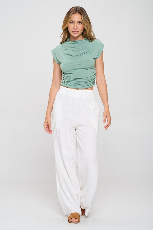 Mock neck Short Sleeve Ruched Crop Top