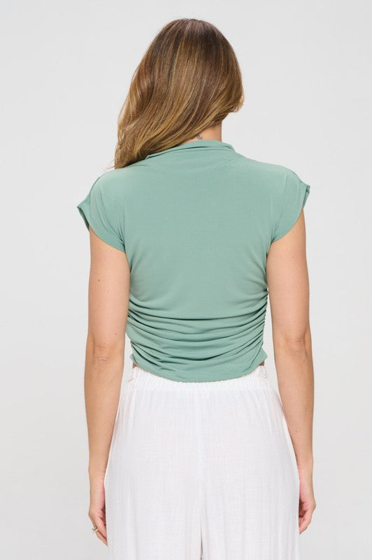 Mock neck Short Sleeve Ruched Crop Top