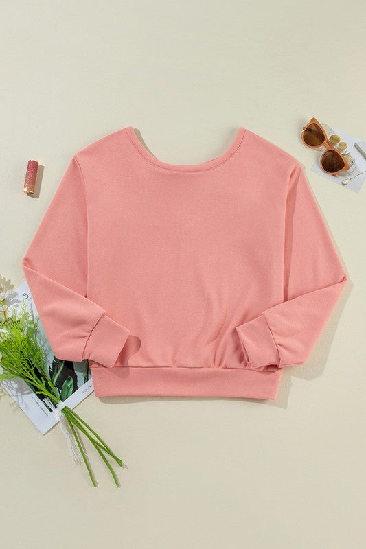 Women Bowknot Dewback Round Neck Sweatshirt