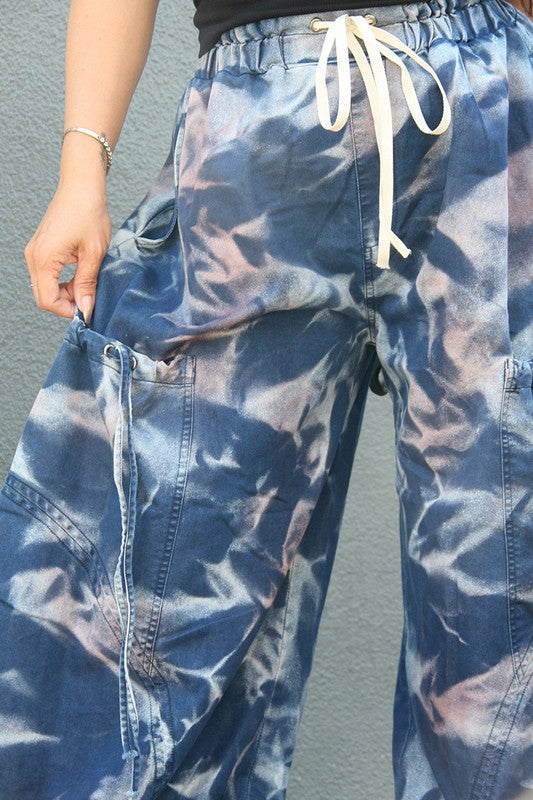 Urban Chic Drawstring Denim Cargo Pants