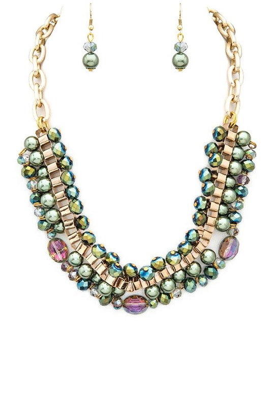Crystal Beads Statement Necklace Set
