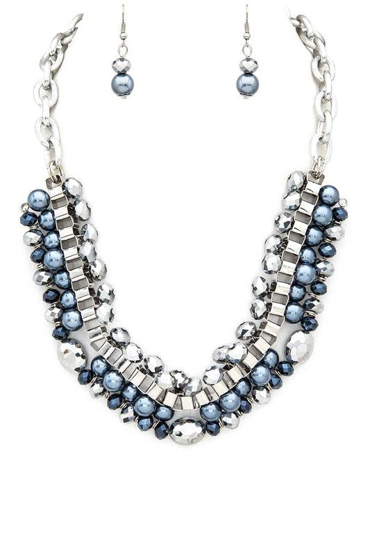 Crystal Beads Statement Necklace Set