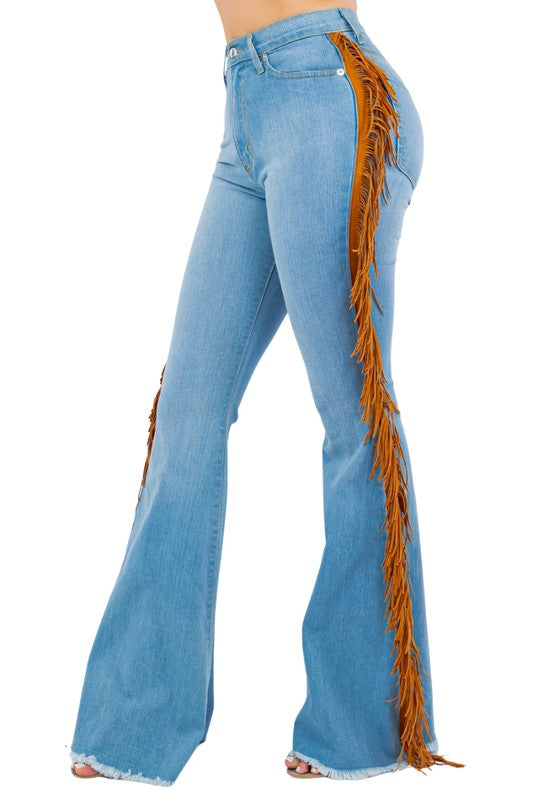 Fringe Bell Bottom In Light Blue