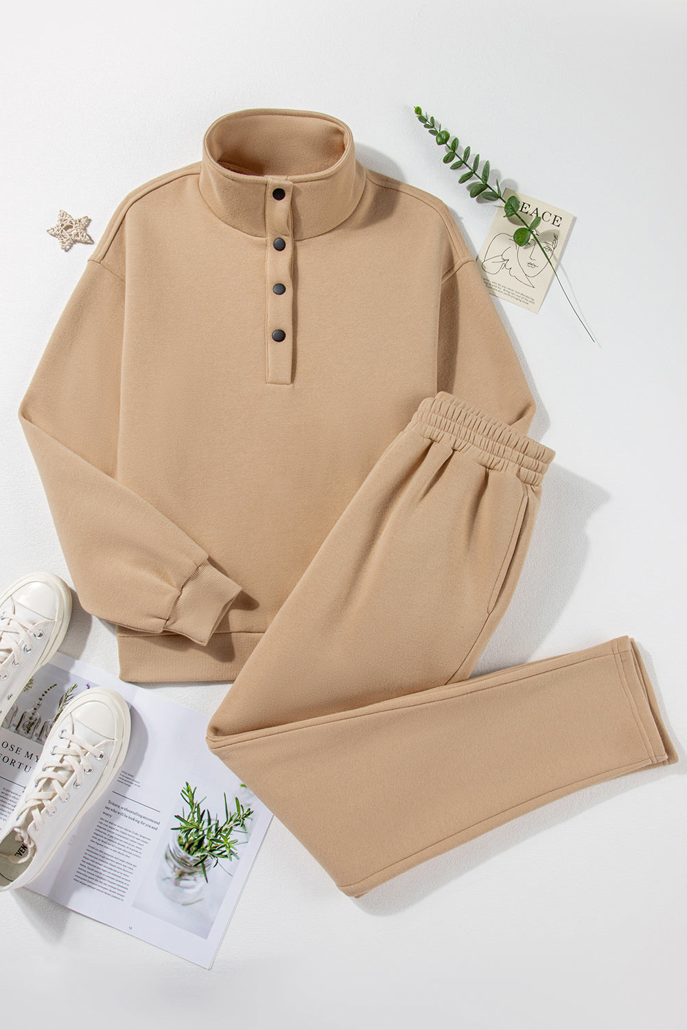 Half Snap Turtleneck Top and Pants Active Set