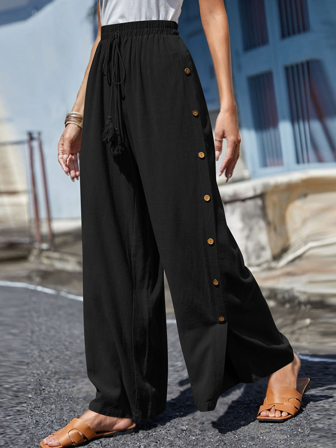 Full Size Tassel Wide Leg Pants