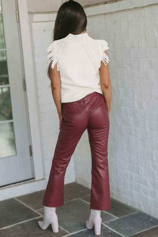 Women Tasseled Sleeveless Mock Neck Sweater Vest