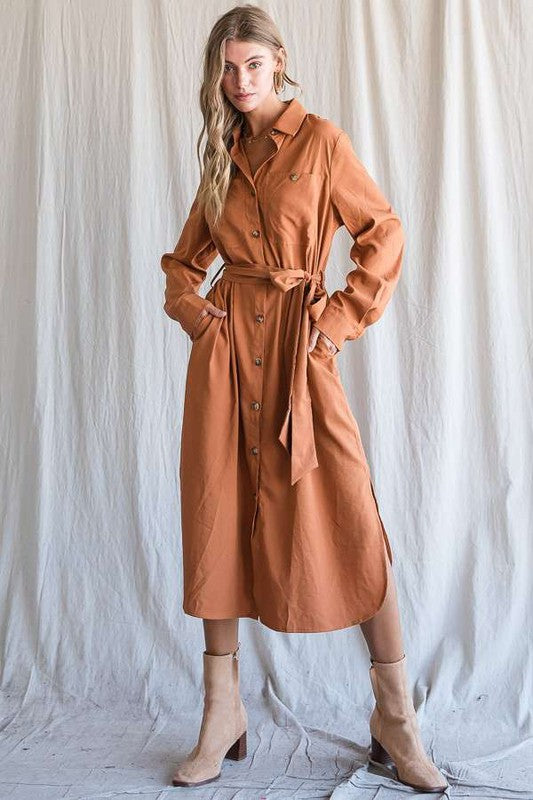 Button down shirt long dress PLUS 30-545P