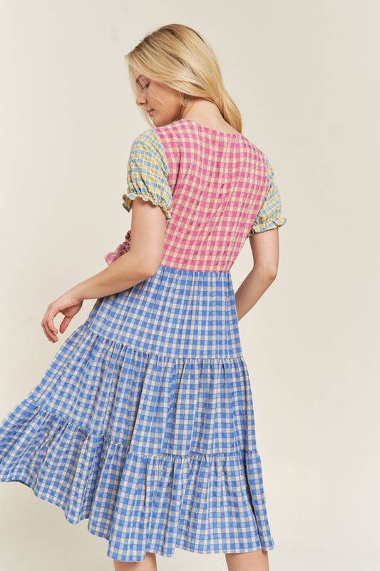 COLORBLOCK GINGHAM DRESS