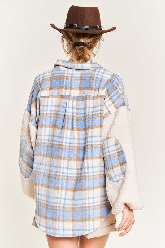 Multi plaid fuzzy sleeve jacket PLUS JJO1023P