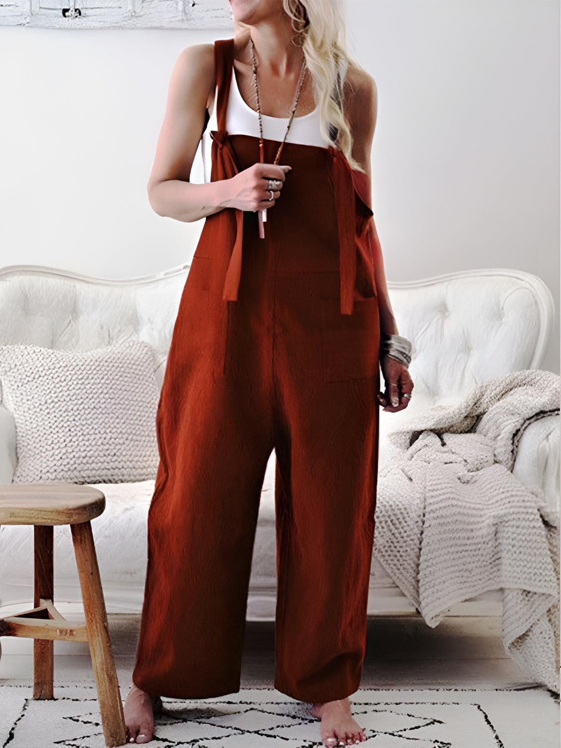 Pocketed Wide Strap Overalls