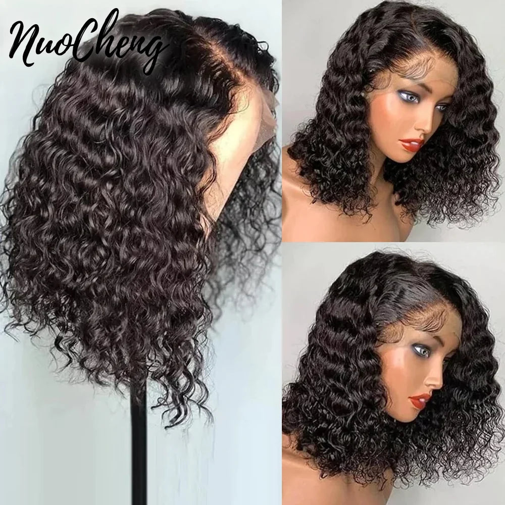 Deep Curly Short Bob Wig 13X4 Lace Front Human Hair Wig For Women Deep Wave Blunt Bob Wig 13x4 HD Transparent Lace Frontal Wigs