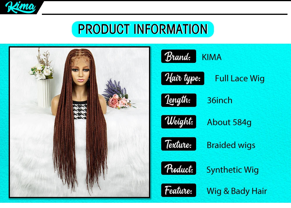 Synthetic Transparent HD Full Lace Braided Wigs For Black Women Crochet Braid Braiding Hair Knotless Box Cornrow Braids Wigs