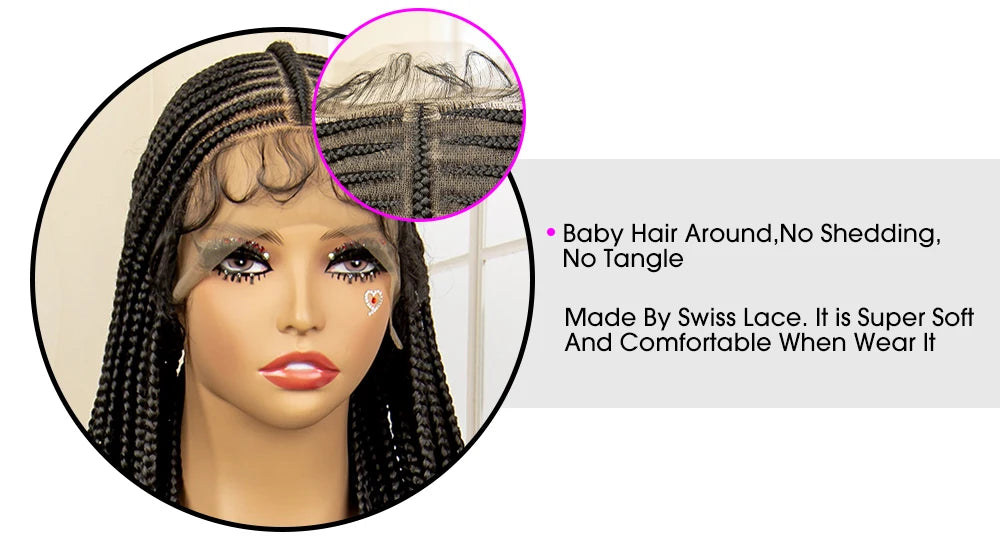 Braided Wigs for Black Women Full Lace Cornrow Box Braided Wig. Synthetic Lace Frontal with Baby Hair