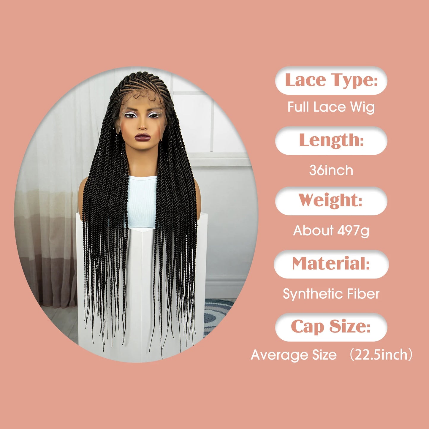 36 Inch Synthetic Cornrow Braids Wigs Transparent Full Lace Braided Wigs Natural Lace Front Wigs for Black Women with Baby Hair