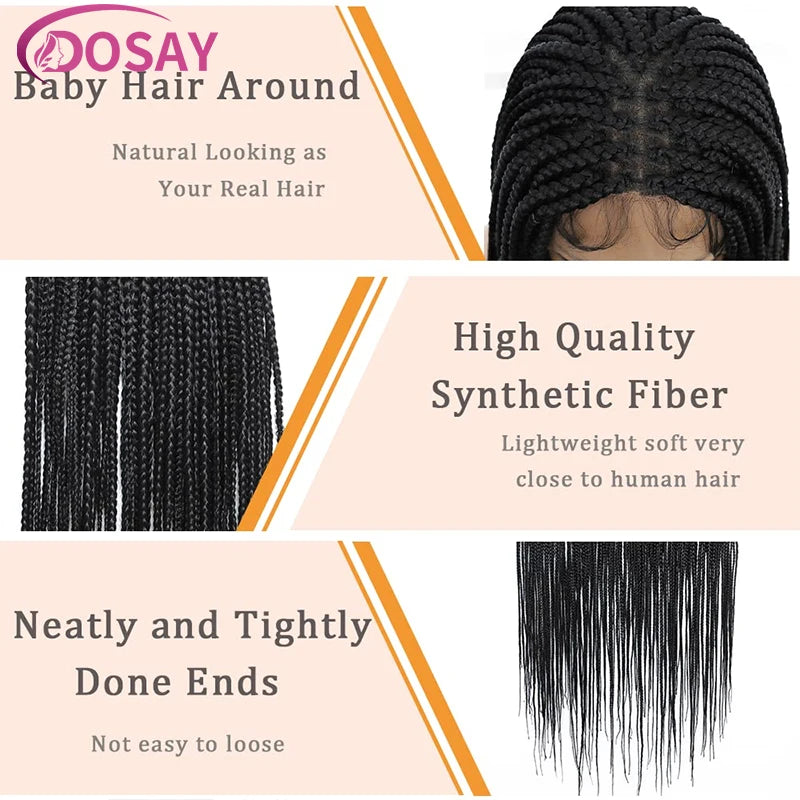 36" Full Lace Braided Wigs Synthetic Box Braids Lace Front Wigs Knotless Braided Wigs For Black Women Small Box Square Hair Wigs