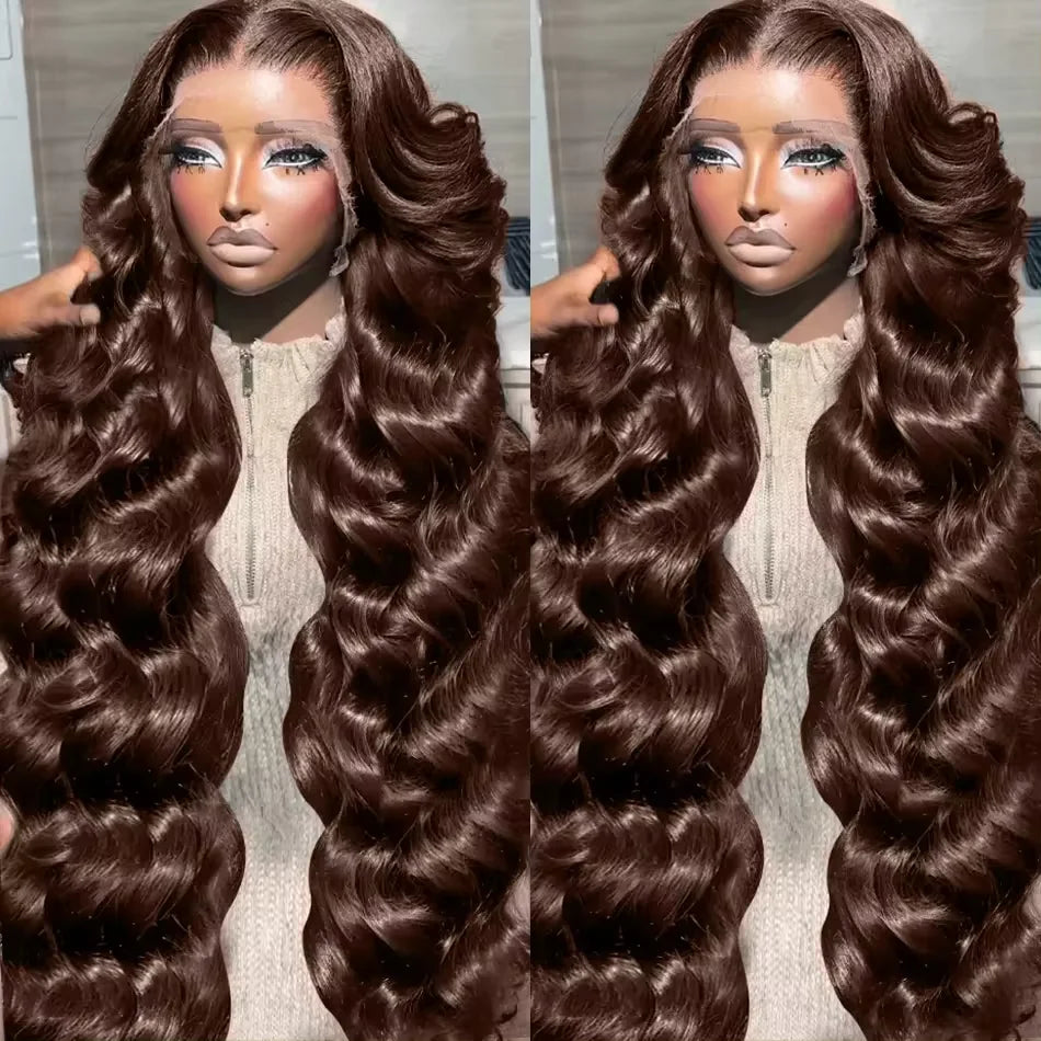 30 36 Inch 220 Density Chocolate Brown Body Wave 13x4 Lace Front Human Hair Wigs Brazilian Colored 13x6 Frontal Wigs For Women