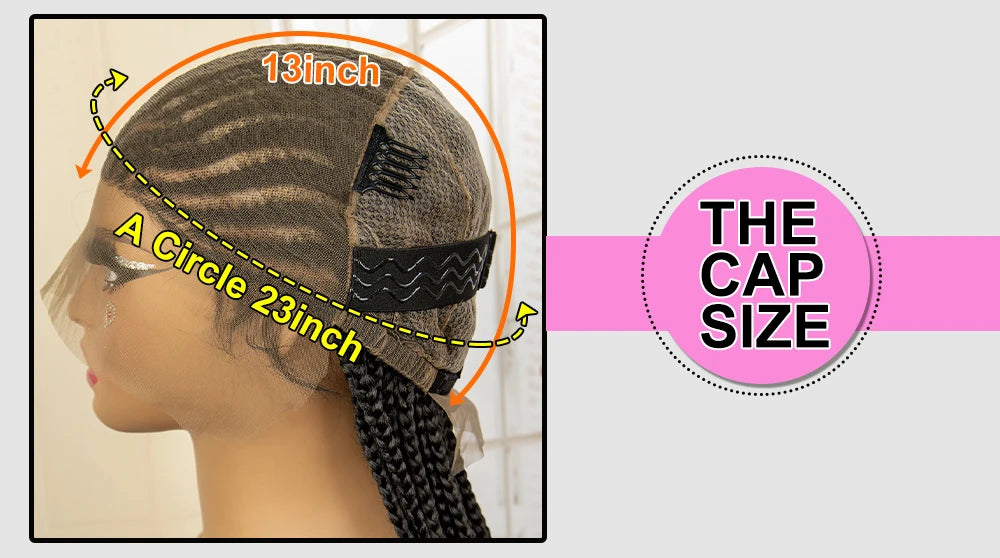 Full Lace Cornrow Braided Wigs Synthetic Knotless Box Braids Wig for Black Women 34 Inches Handmade Lace Frontal Braiding Wig