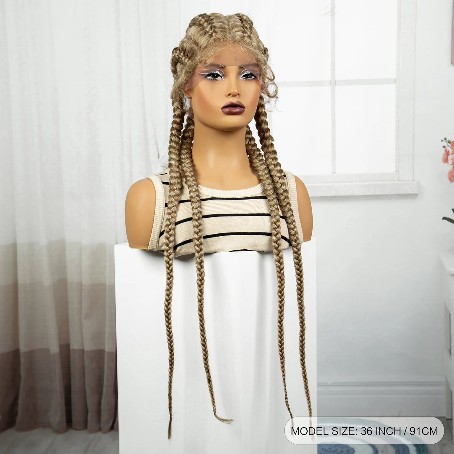 Natural 36 Inch Cornrow Braided Wigs Synthetic Braids Wig With Baby Hair for Black Women Synthetic Lace Ftont Braiding Hair Wigs