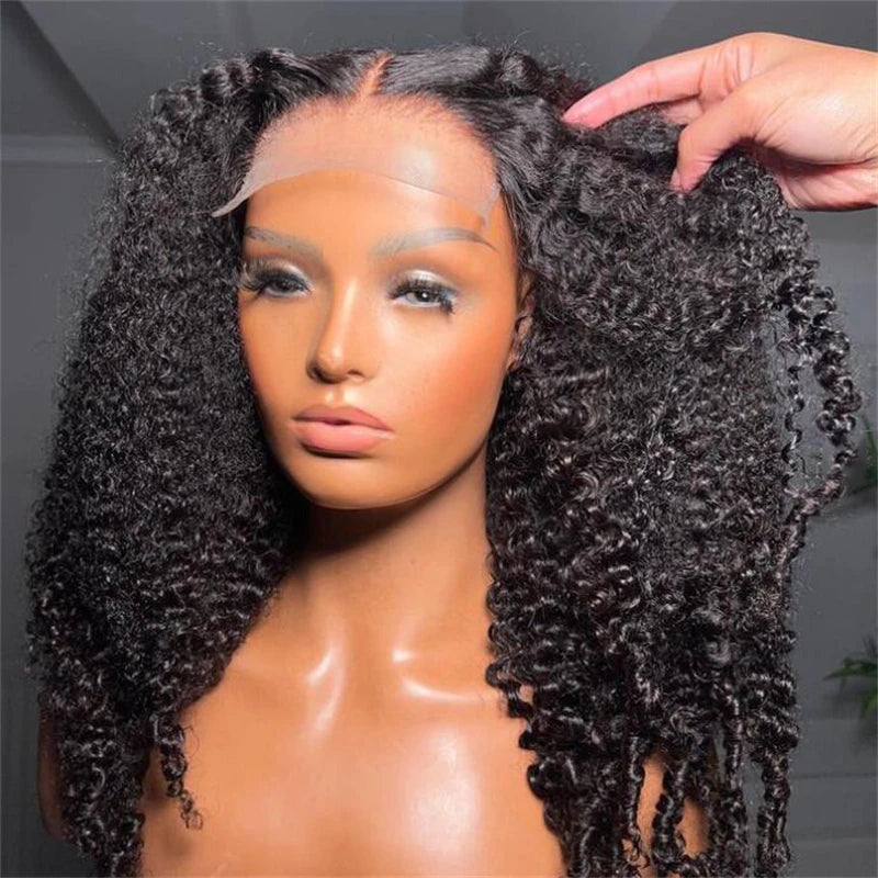 Soft 26"Long Black 180%Density Preplucked Kinky Curly Lace Front Wigs For Women Baby Hair Glueless Heat Resistant Daily Wear