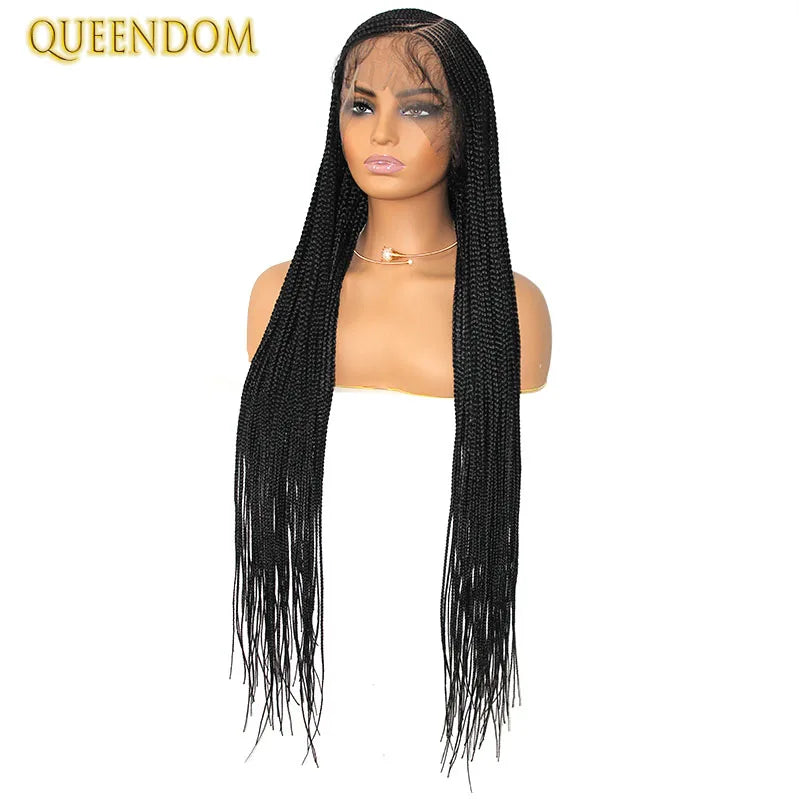 36'' Cornrow Braided Wigs for Women Full Lace Front Box Heart Braided Wig Synthetic Side Part Knotless Twist Braids Goddess Wig