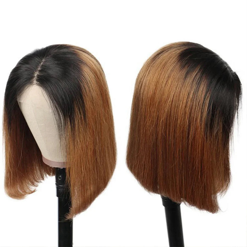 12A Double Drawn 180% Density Bone Straight Hair Bob Wig 13x4 Lace Front Wig 10-16 Inches Chocolate Brown Human Hair Wig