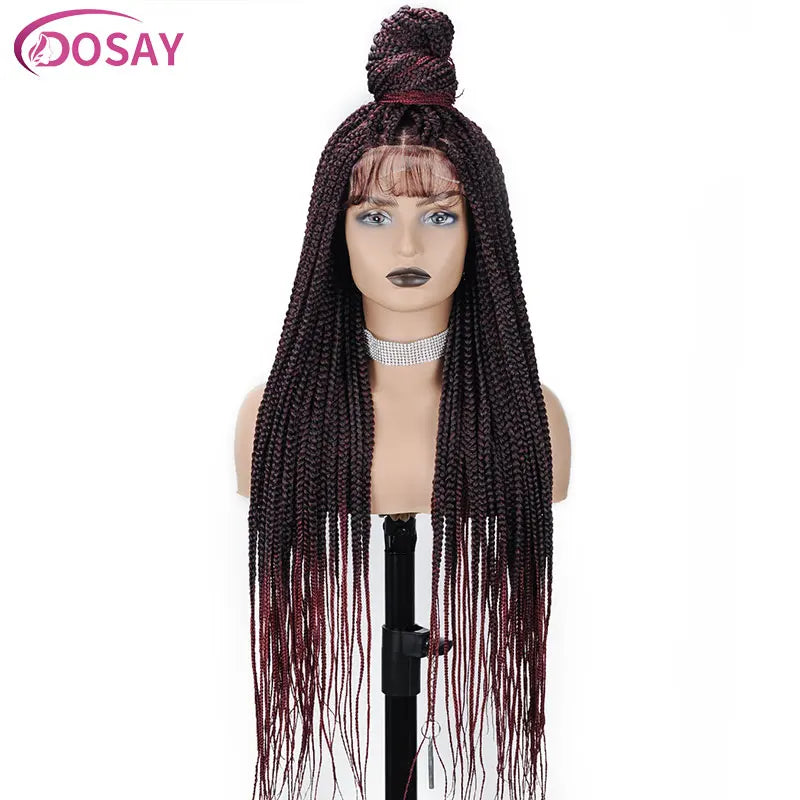 36" Full Lace Braided Wigs Synthetic Box Braids Lace Front Wigs Knotless Braided Wigs For Black Women Small Box Square Hair Wigs