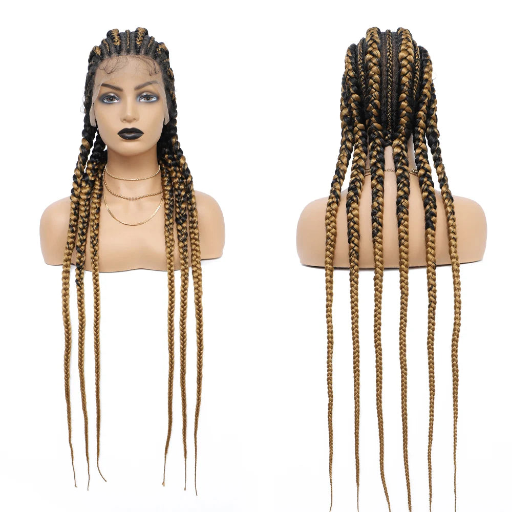 Synthetic Full Lace Cornrow Box Braided Wig 36" Lace Front Wigs Jumbo Braids Wig For Black Africa Women Braids Wig Braiding Wigs