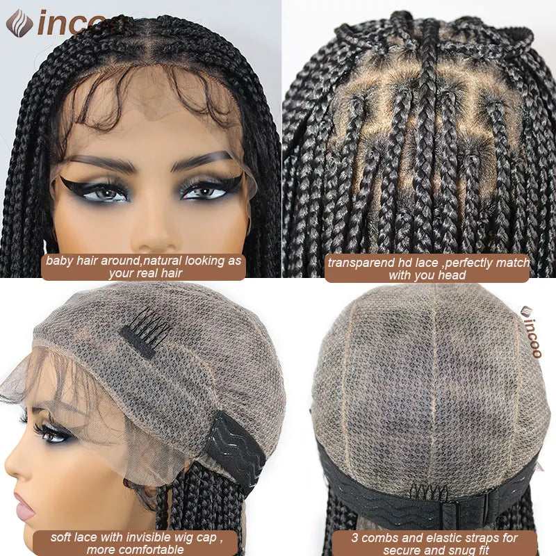 12 Inch Synthetic 360 Full Lace Frontal Braided Wigs Goddess Boho Short Bob Wigs For Black Women Knotless Square Box Braids Wigs