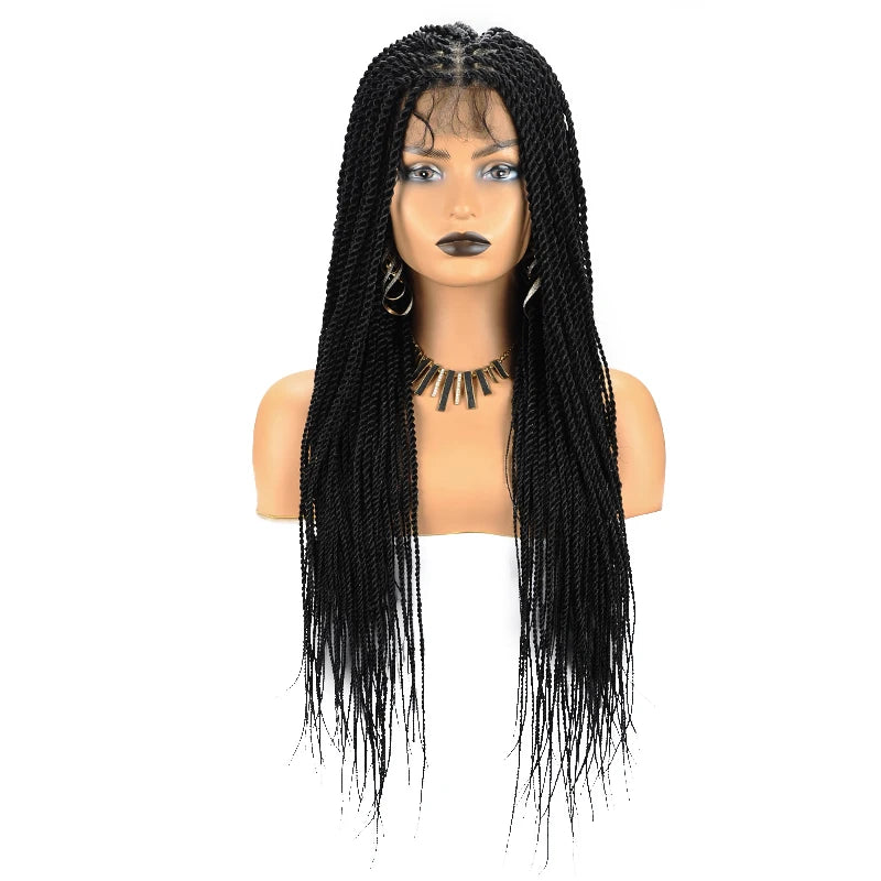 36'' Cornrow Braided Wigs for Women Full Lace Front Box Heart Braided Wig Synthetic Side Part Knotless Twist Braids Goddess Wig