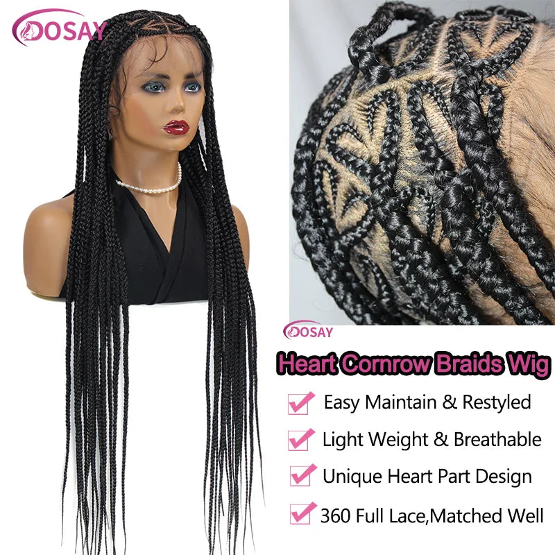 On Sale Heart Box Braids Lace Wig 36 Inches Synthetic Lace Braided Wigs Cornrow Braids Lace Front Wigs For Black Women Clearance