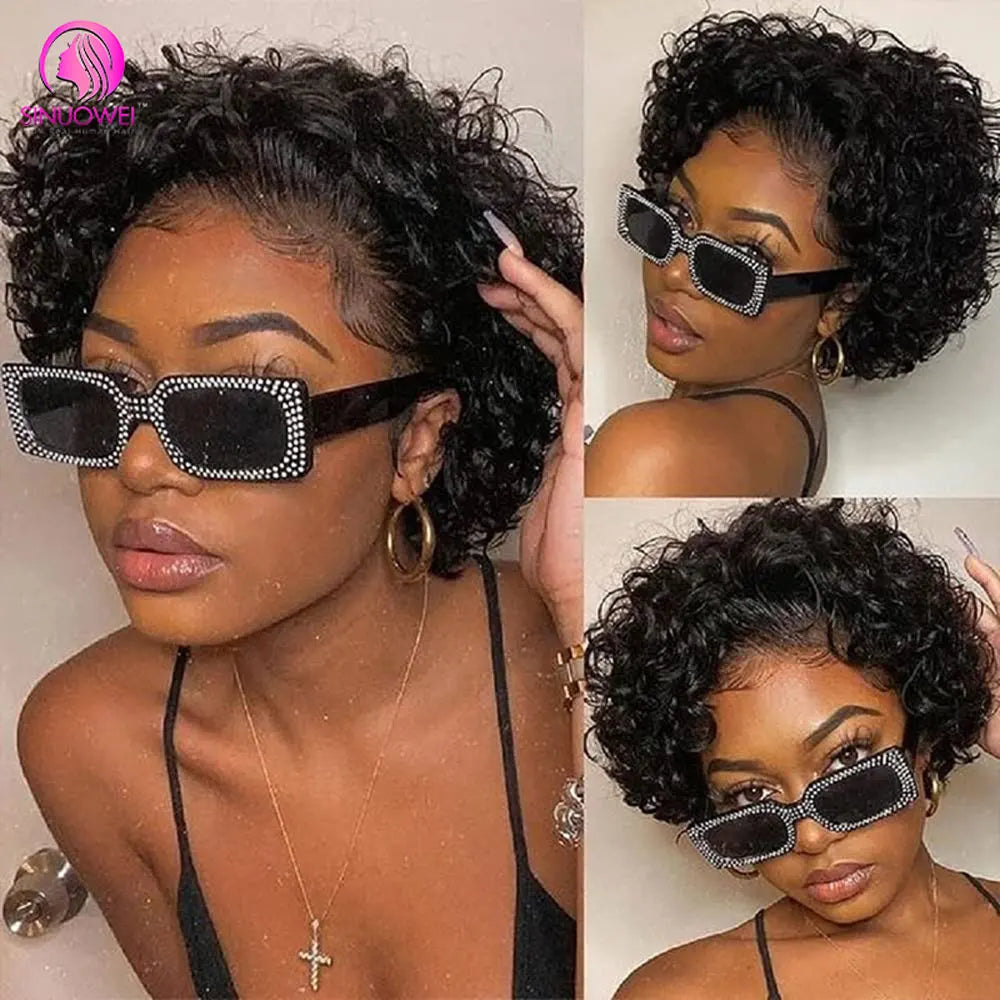 Pixie Cut Wig Bob Lace Front Wig Brazilian Remy Hair 13X4 Transparent Lace Wig Prepluck Human Hair For Women Short Curly Wigs