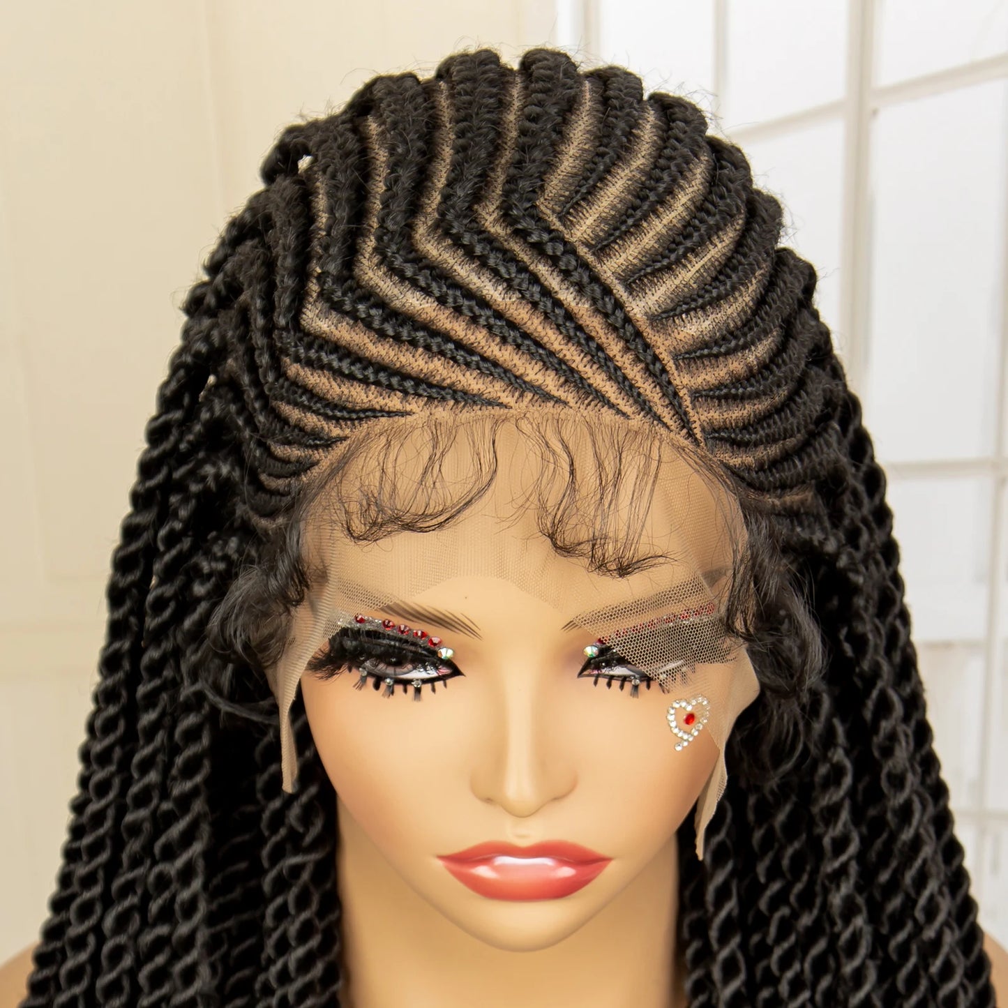 Synthetic Full Lace Twist Braided Wigs for Black Women 32 Inches Handmade Cornrow Knotless Box Braided Wigs with Baby Hair