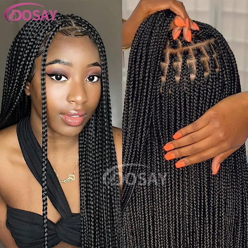 36" Full Lace Braided Wigs Synthetic Box Braids Lace Front Wigs Knotless Braided Wigs For Black Women Small Box Square Hair Wigs