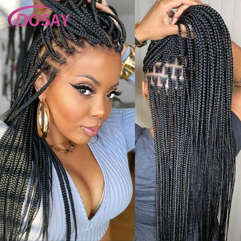 36" Full Lace Braided Wigs Synthetic Box Braids Lace Front Wigs Knotless Braided Wigs For Black Women Small Box Square Hair Wigs