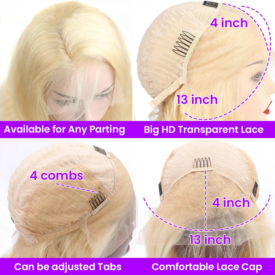 13x4 613 Blonde Bob Hair Wig Human Hair Lace Frontal Wig Brazilian Straight Bob Wig Lace Front Human Hair Wig for Women