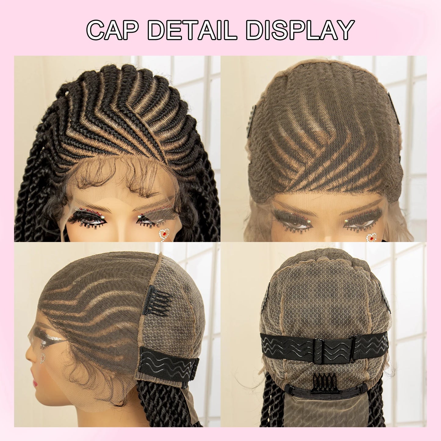 Synthetic Full Lace Twist Braided Wigs for Black Women 32 Inches Handmade Cornrow Knotless Box Braided Wigs with Baby Hair