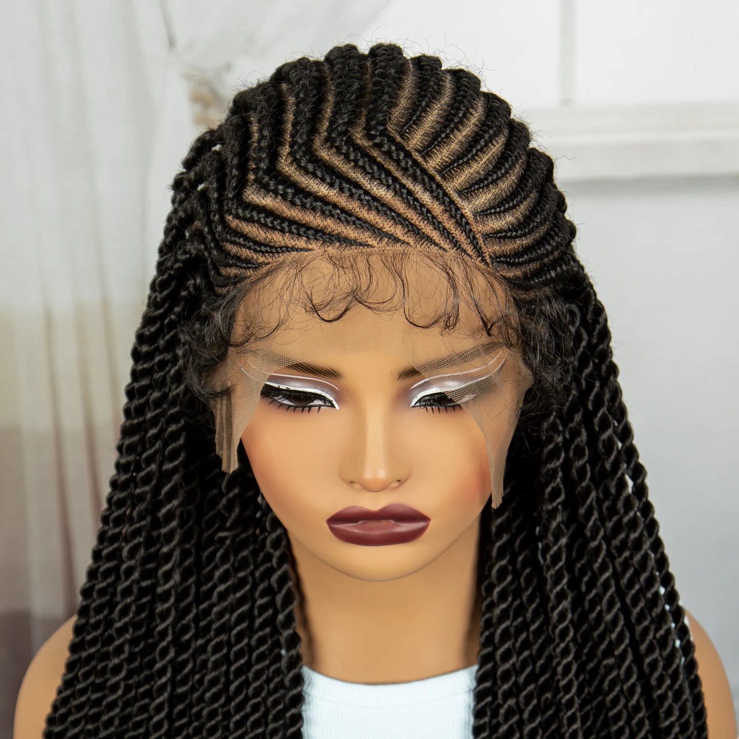 36 Inch Synthetic Cornrow Braids Wigs Transparent Full Lace Braided Wigs Natural Lace Front Wigs for Black Women with Baby Hair