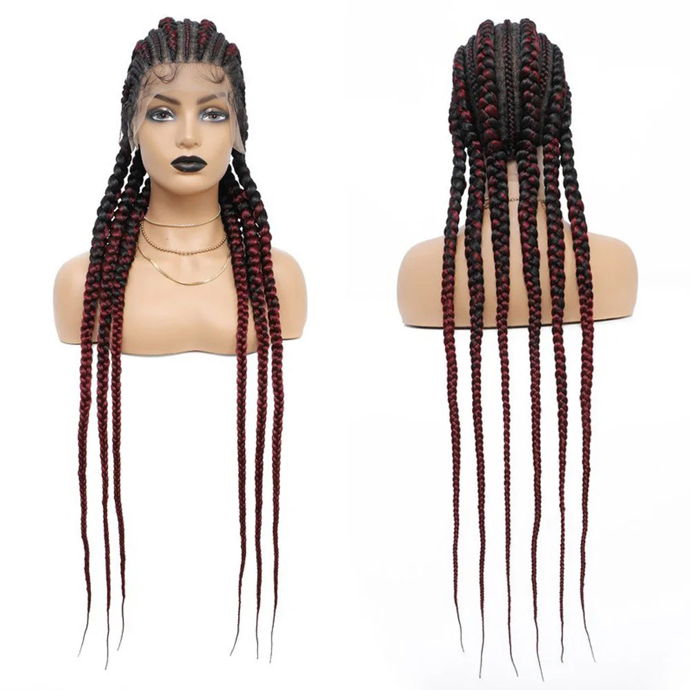 Synthetic Full Lace Cornrow Box Braided Wig 36" Lace Front Wigs Jumbo Braids Wig For Black Africa Women Braids Wig Braiding Wigs