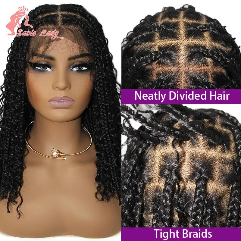 Synthetic Boho Knotless Box Braided Wigs 12 Inch Short Bob Braids Wig Goddess Transparent 360 Full Lace Wigs Bohemian Curly Wig