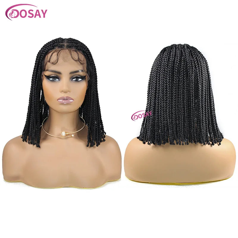 Short 12 Inch Bohemian Curly Braided Full Lace Front Wigs Knotless Box Braid Bob Wig Women Synthetic Locs Goddess Cornrow Braids