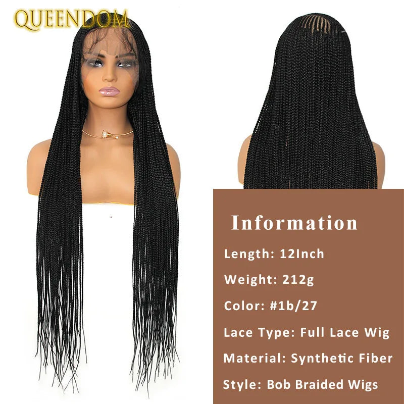 36'' Cornrow Braided Wigs for Women Full Lace Front Box Heart Braided Wig Synthetic Side Part Knotless Twist Braids Goddess Wig