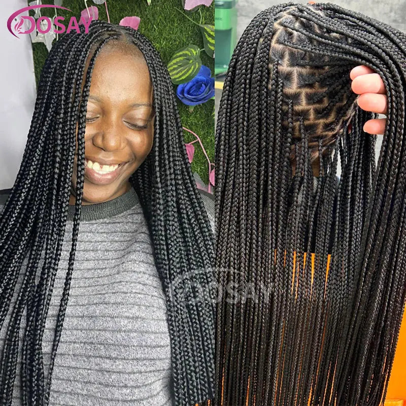 36" Full Lace Braided Wigs Synthetic Box Braids Lace Front Wigs Knotless Braided Wigs For Black Women Small Box Square Hair Wigs