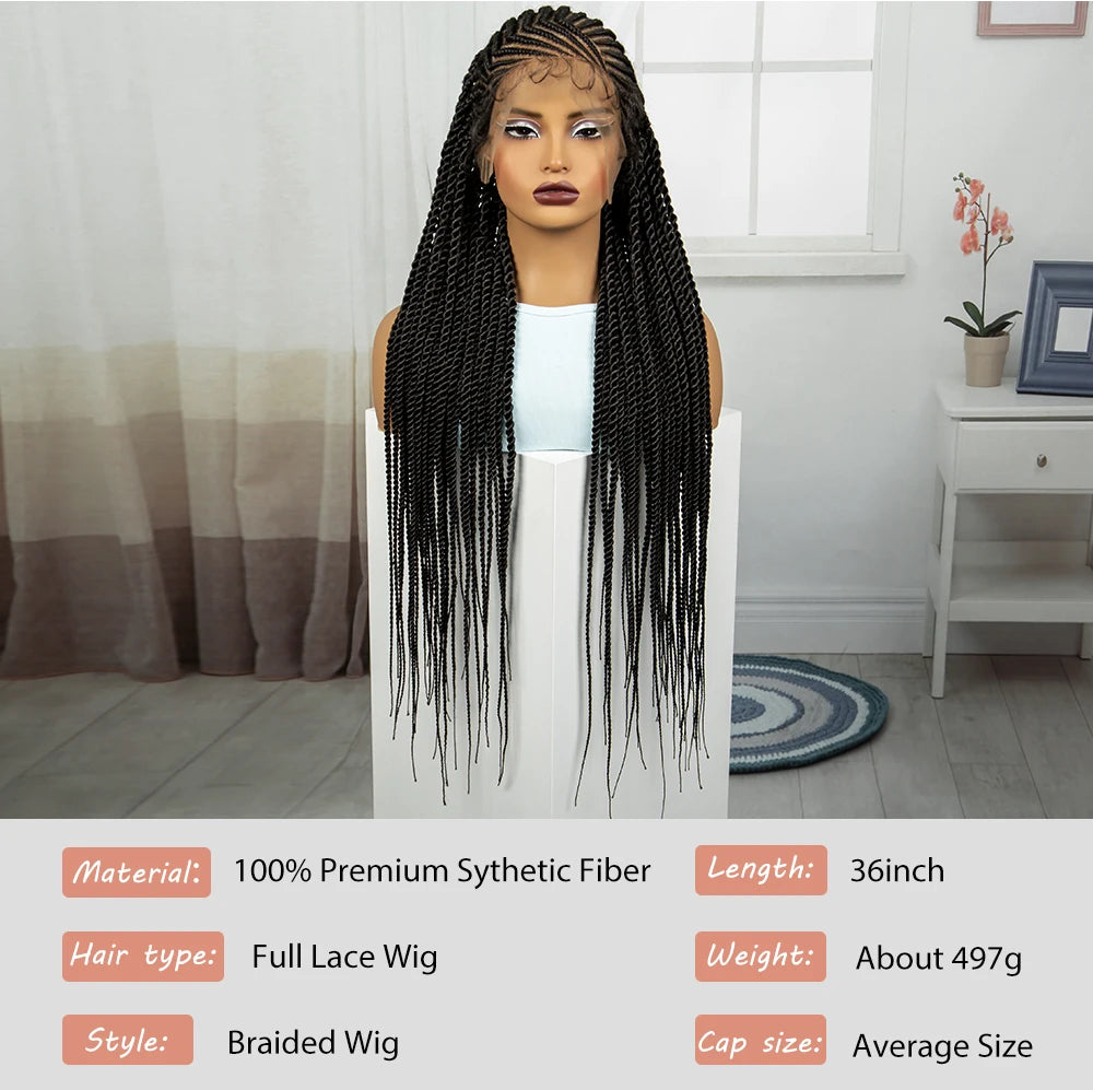 36 Inch Synthetic Cornrow Braids Wigs Transparent Full Lace Braided Wigs Natural Lace Front Wigs for Black Women with Baby Hair