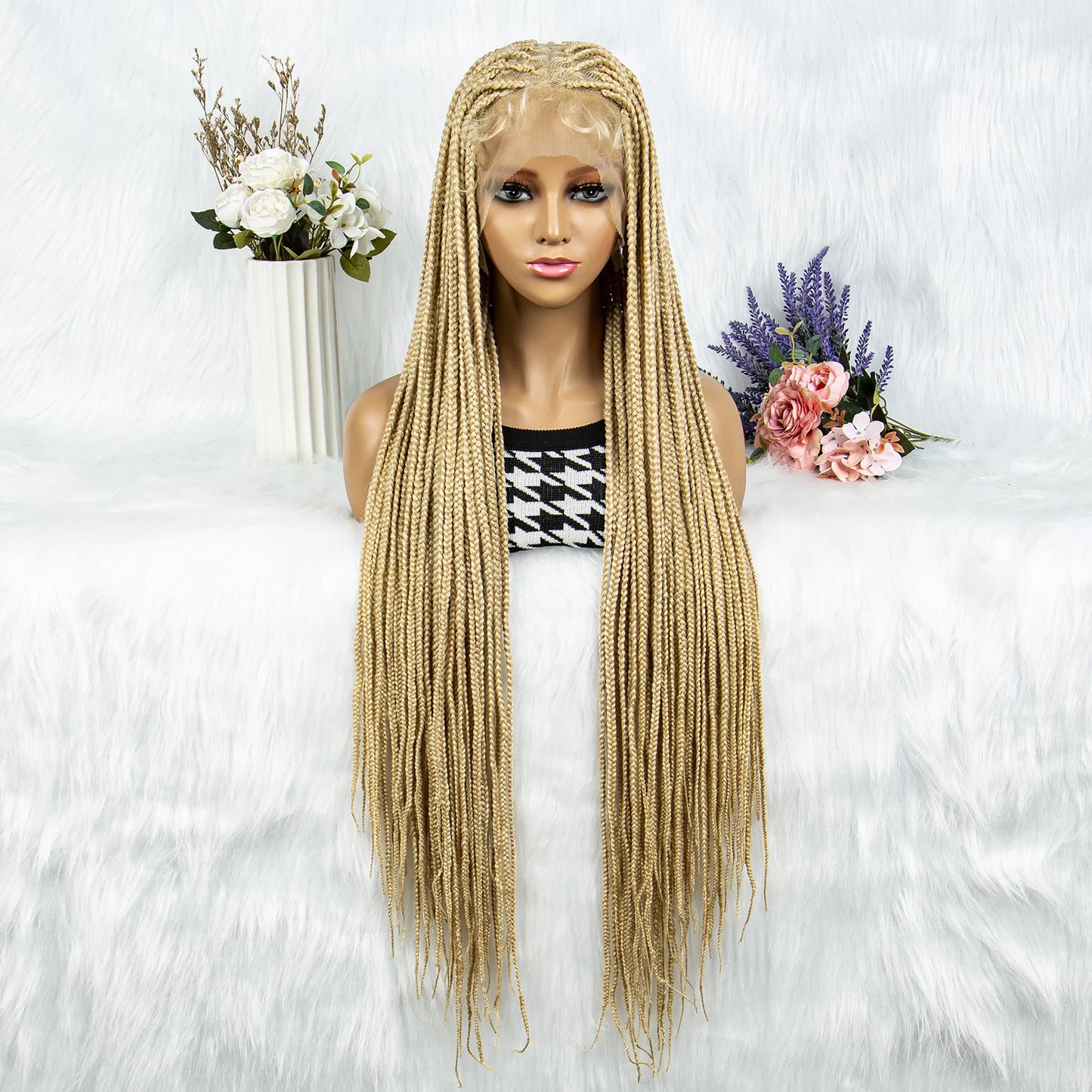 Synthetic Transparent HD Full Lace Braided Wigs For Black Women Crochet Braid Braiding Hair Knotless Box Cornrow Braids Wigs