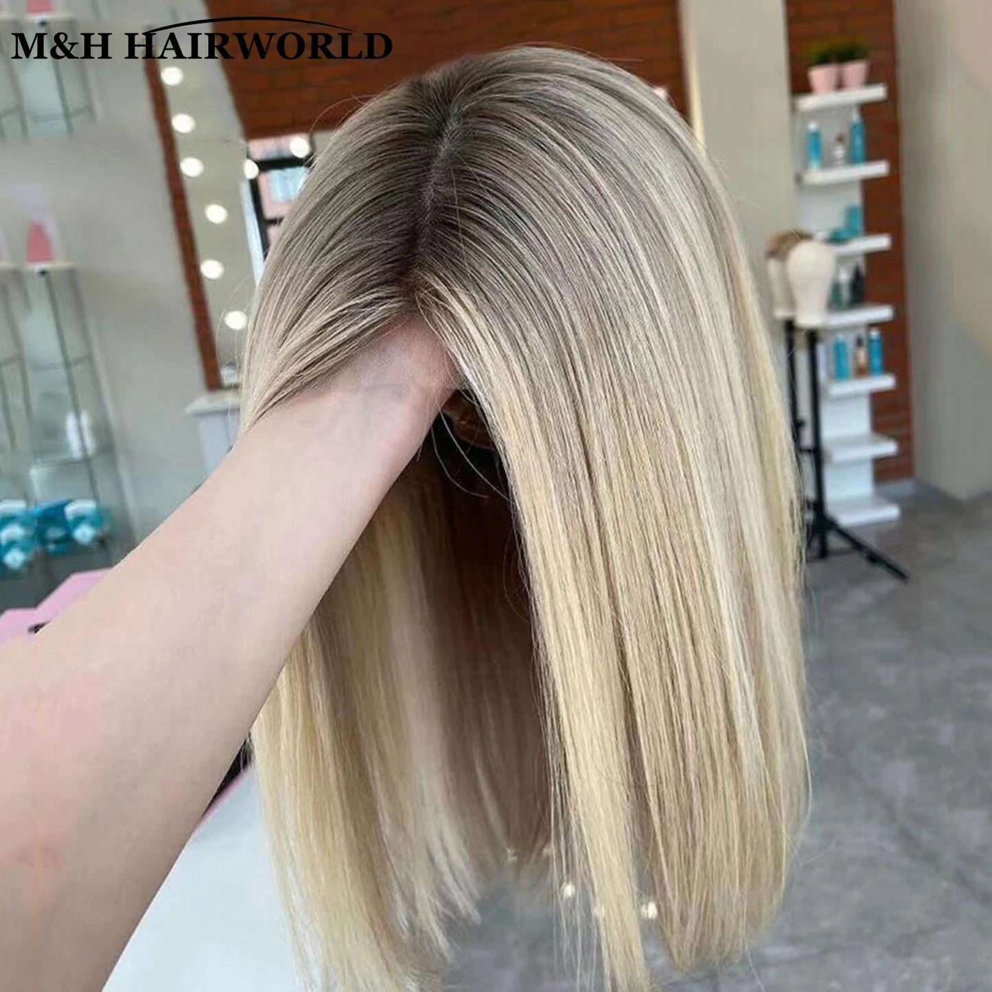 Ombre Ash Blonde Colored Highlights Bob Wig Short Natural Wavy Synthetic Hair Lace Front Wigs 13x3 Frontal Lace Wigs For Women