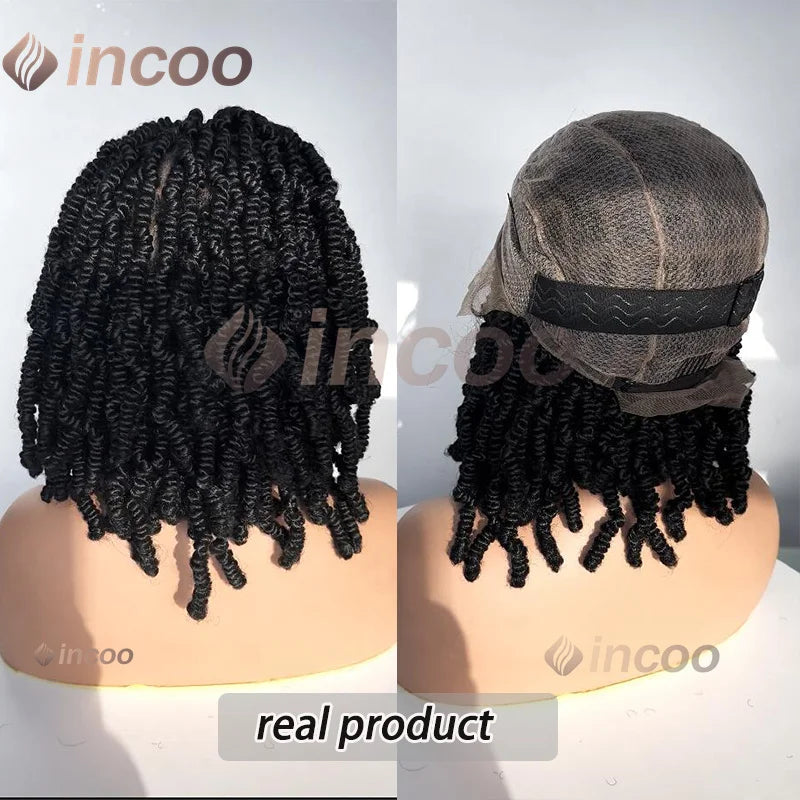 Synthetic Short Bob Box Braided Wig For Black Women Goddess Locs Twist Braided Wigs 360 Full Lace Wig Curly Box Knotless Wigs