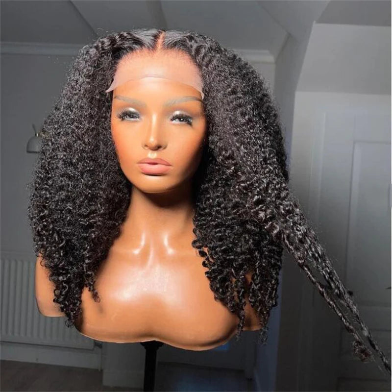 Soft 26"Long Black 180%Density Preplucked Kinky Curly Lace Front Wigs For Women Baby Hair Glueless Heat Resistant Daily Wear