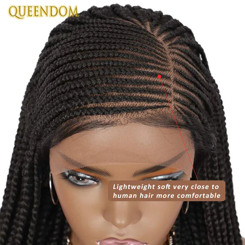 36'' Cornrow Braided Wigs for Women Full Lace Front Box Heart Braided Wig Synthetic Side Part Knotless Twist Braids Goddess Wig